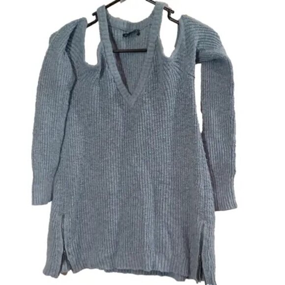 American Eagle Outfitters Sweater Top Womens S Small Open Shoulder Stone Blue LS - Picture 1 of 7